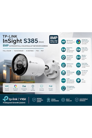 Tp-link Insight S385 4k 8mp Full Color 4mm Lens Hareket Algılama Mikrofonlu Hoparlörlü Dahili Alarm Microsd Poe Ip67 Bullet Ip Güvenlik Kamerası