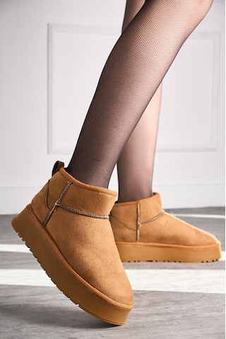 400U Kalın Taban Ultra Mini Süet Günlük Kadın Bot - Taba