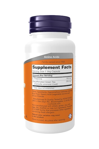 Now Foods Supplements, L-theanine 100 Mg With Decaf Green Tea, St