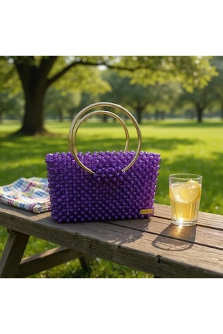 Plentiful İnci Boncuk Çanta, Abiye , Gece , Düğün, Gelin,nişan Çantası Mor