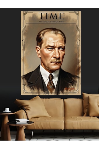 Time Kapak Ve Mustafa Kemal Atatürk Dekoratif Kanvas - Mdf Ahşap Tablo