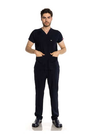 Unisex Likralı Siyah Doktor / Hemşire Forması
