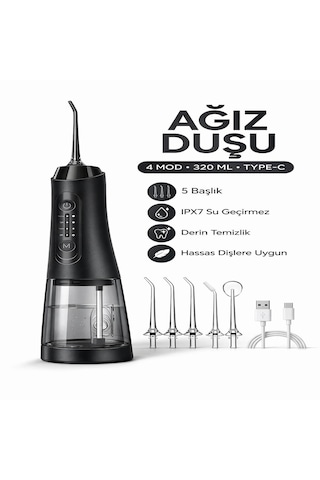 Şarjlı Ağız Duşu 320 Ml Su Hazneli 4 Modlu Ipx7 Su Geçirmez Taşınabilir Oral Irrigator 5 Başlıklı Type-c