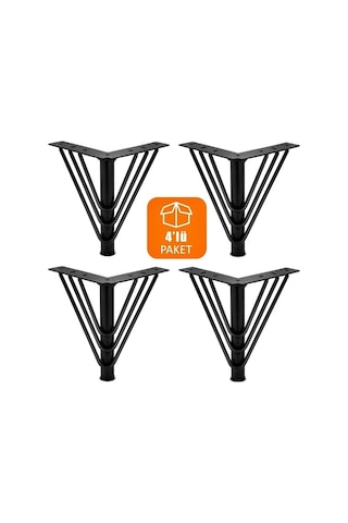 Vanessa 15 Cm Metal 4 Adet Siyah Metal Mobilya, Dolap, Koltuk, Kanepe, Tv Ünitesi Ayakları