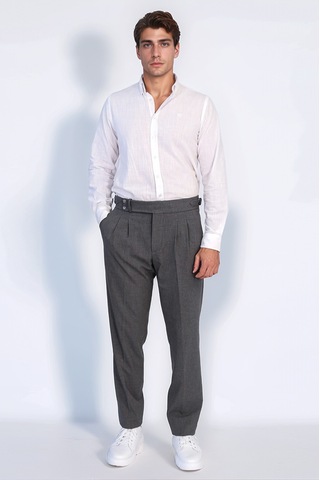 Antrasit Çift Pileli Tokalı Yüksek Bel Slim Fit Pantolon Wessi Füme