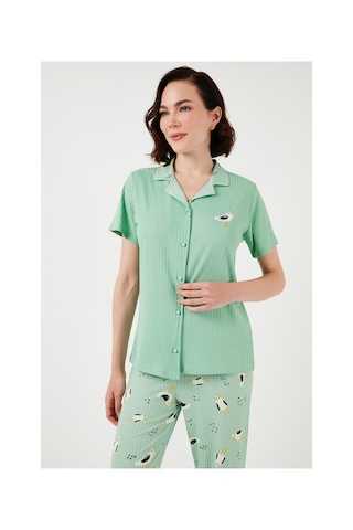Lela Regular Fit Gömlek Yaka Kısa Kollu Bayan Pijama Takımı 65740102 Mint