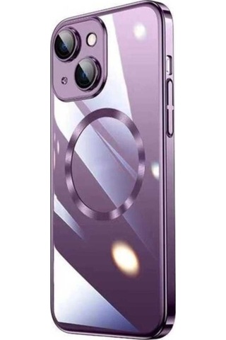 Apple Uyumlu iPhone 14 Plus Kılıf Wireless Şarj Özellikli Sert Pc Zore Riksos M-safe Kapak Derin Mor