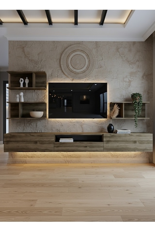 Resital Ledli Duvara Monte Tv Sehpası - Ceviz - W6014-2 Ceviz