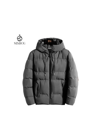 Kalınlaştırılmış Kapüşonlu Günlük Erkek Pamuklu Ceket Gri