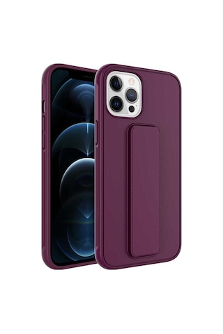 Apple Uyumlu iPhone 12 Pro Kılıf Zore Qstand Kapak Mürdüm