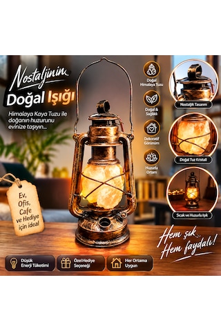 Dekoratif Retro Gaz Lambası Tasarımlı Çankırı Tuz Taşı Lambası Vintage Masa Lambası