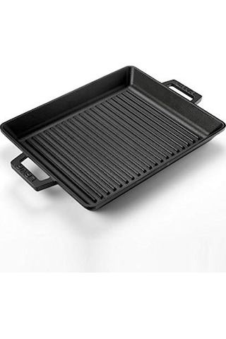 Metal Kulplu Döküm Izgara Tava, 26x32 Cm, Siyah Çok Renkli