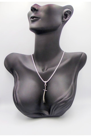 Unisex Gümüş Renk 3d Zülfikar Uçlu Paslanmaz Çelik Kolye 70cm Gümüş