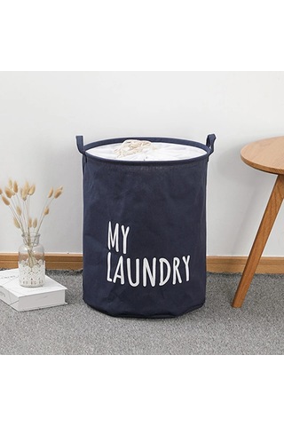 Ambition Banyo Çamaşır Sepeti Keten Pamuk Katlanabilir Çamaşır Mavi