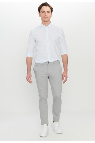 AC&Co / Altınyıldız Classics Erkek Grı Pamuklu Slim Fit Dar Kesim Armürlü Yan Cepli Esnek Casual Pantolon Gri