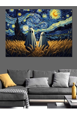 Yıldızlı Gece Van Gogh Hayalet İllüstrasyonu Dekoratif Kanvas - Mdf Ahşap Tablo