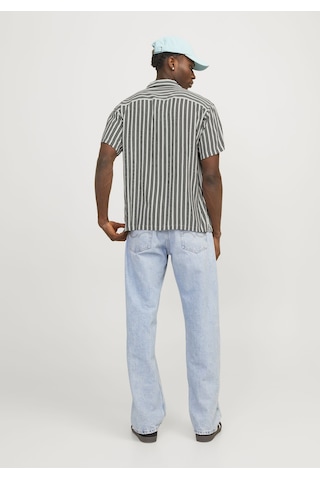 Jack & Jones Erkek Çizgili Kisa Kollu Gömlek - Luke 12255197 Bright White Beyaz