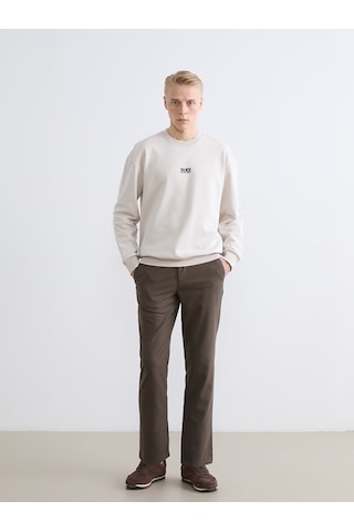 Lcw Vision Bej Bisiklet Yaka Baskılı Erkek Kalın Sweatshirt