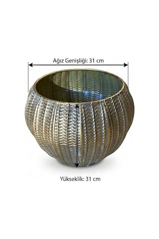 Panalı Metal Dekoratif Saksı Büyük Boy 31 X 31 Cm Gold