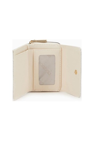 Dokulu Kumaş Detaylı Cüzdan - Krem Krem