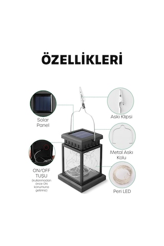Solar Güneş Enerjili Otomatik Bahçe Lambası Fotoselli Askılı Şerit Ledli Bahçe Aplik Lambası Jf63 Siyah