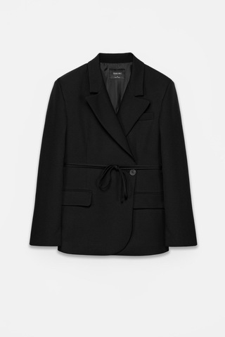 Kadın Siyah Bağcıklı Dokuma Blazer Siyah