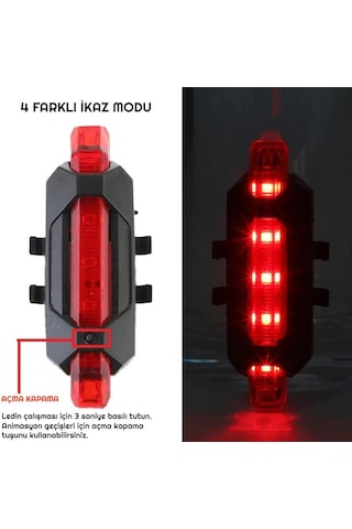 Exeo Led Bisiklet Ön Ve Arka Ikaz Işığı Far 3 Modlu Su Geçirmez Siyah - Kırmızı