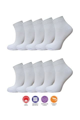 10 Çift Yazlık Terletmez Desensiz Düz Sade Kadın Patik Pamuk Beya Beyaz