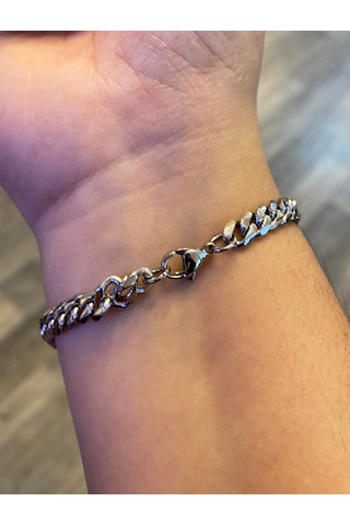 Celikchi Unisex 6 Mm Zincir Silver Renk Çelik Bileklik Silver