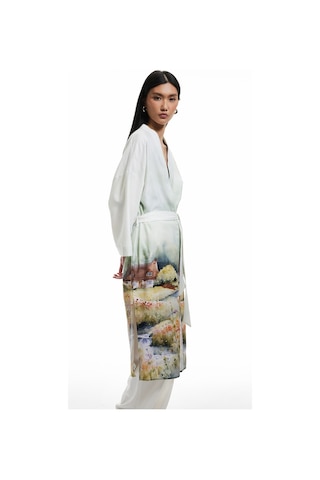 Koton Viskon - Pamuk Kumaş Kuşak Detaylı Desenli Uzun Kimono Yeşil Desenli 5sak50037uw Yeşil Desenli Yeşil