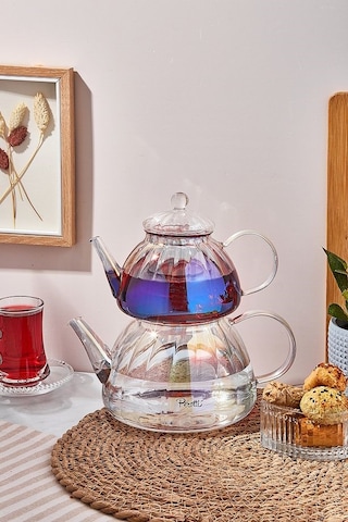 Perotti Vitor Luster Borosilikat Cam Çaydanlık 800ml + 1.5l 16481 Şeffaf