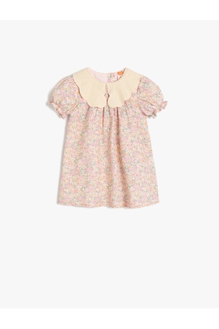 Koton Çiçekli Elbise Bebe Yaka Balon Kollu Pamuklu Pembe Desenli 5smg80033aw Pembe