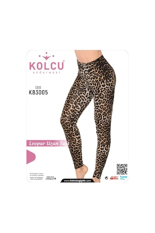 Kolcu Geniş Leopar Desenli Likralı Uzun Kadın Tayt - Kb3005 Geniş Leopar Desenli Çok Renkli