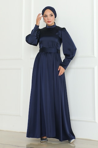 Kuşaklı Saten Abiye 1136 - Lacivert