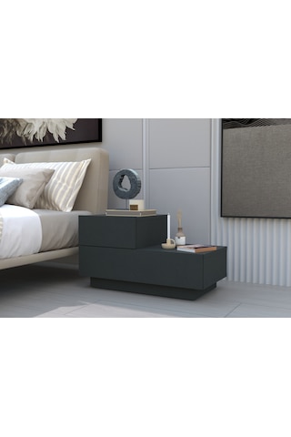 Kayra Kmd002 Led Işıklı Komodin 2 Çekmeceli Modern Tasarım Antrasit