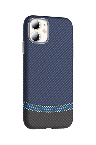 Apple Uyumlu iPhone 11 Kılıf M-safe Şarj Özellikli Karbon Fiber Görünümlü Gros Kılıf Siyah-lacivert