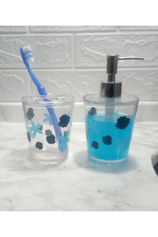 Sıa Sıvı Sabunluk Ve Diş Fırçalık 2 Li Banyo Seti Benek . Şeffaf