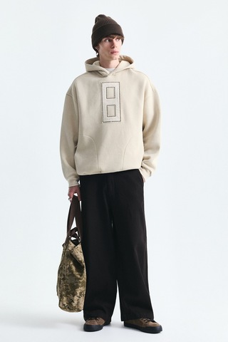 Vamos Numara Baskılı Oversize Sweatshirt Bej