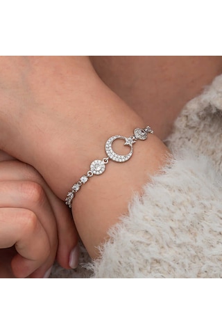 Artsmagazinmücevher Gümüş Zirkon Taşlı Ay Yıldız Kadın Bileklik