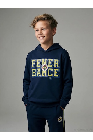 Lc Waikiki Lacivert Kapüşonlu Fenerbahçe Baskılı Erkek Çocuk Sweatshirt
