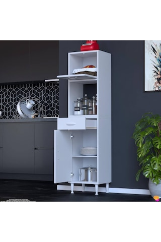Eliusta Avelin Kapaklı Mini/midi Fırın Dolabı 35 Cm Beyaz Çok Fonksiyonlu 35x163,4x32,5 Cm Mutfak Dolabı Beyaz