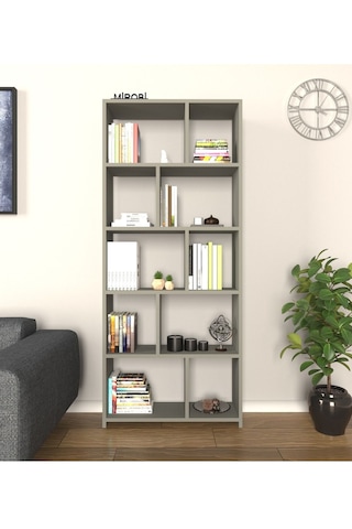 Cordoba 5 Raflı 10 Bölmeli Kitaplık Dekoratif Modern Kitaplık Antrasit