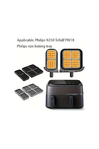 Elmpaly Siyah 2li Yapışmaz Waffle Kalıbı Hava Fritözü Uyumlu Yeniden Kullanılabilir
