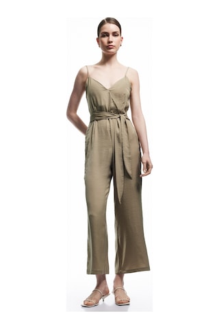 Koton Aerobin Kumaş Kuşak Detaylı Kruvaze Askılı Geniş Paça Uzun Saten Tulum Ada Çayı 5sak40508pw Açık Yeşil