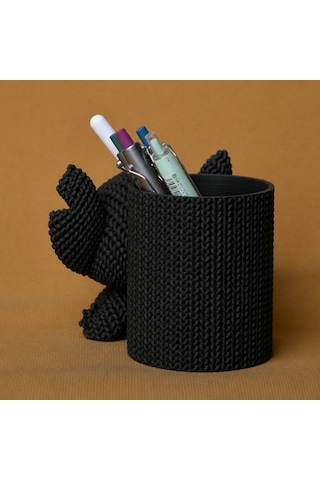 3d Baskı Knitted Kalemlik - Sevimli Karakterli Masaüstü Kalem Organizeri-siyah Çok Renkli