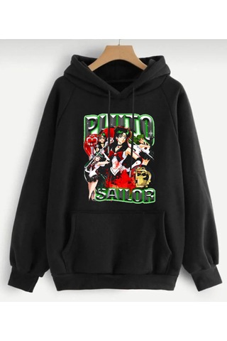 Arc Shoping Baskılı 3 İplik Şardonlu Sweatshirt - Siyah Unisex Oversize Kapüşonlu 1siyah