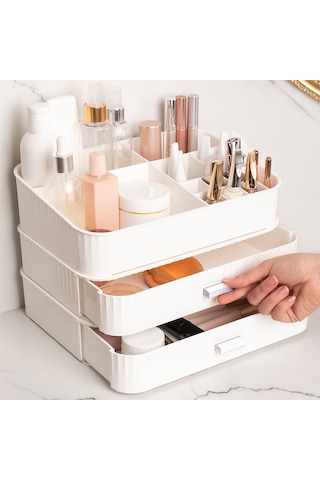 Porsima 0620 3 Katlı Beyaz Makyaj Organizeri Saklama Kutusu