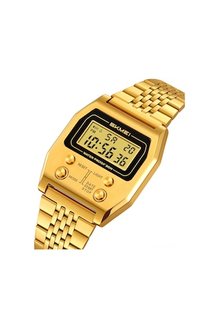 Springsun Skmeı 2460 Dijital Spor Saati: Çelik Kayışlı, 30m Su Geçirmez, El Işık, Kronometre, Alarm Ve Tarih Gösterimi Altın Altın