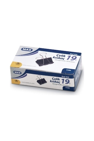Mas Binder Klips Çelik Kıskaç Siyah 19 Mm 12 Adet
