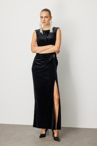 Ekol Kadın Beli Büzgülü Maxi Kadife Elbise 4141 Siyah Siyah